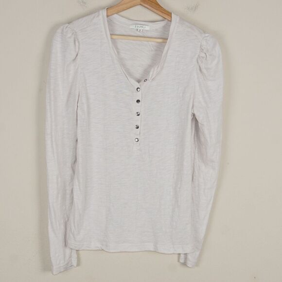 Z Supply Cotton Modal Liv Puff Long Sleeve Beige Henley Womens Sz M - Picture 1 of 8